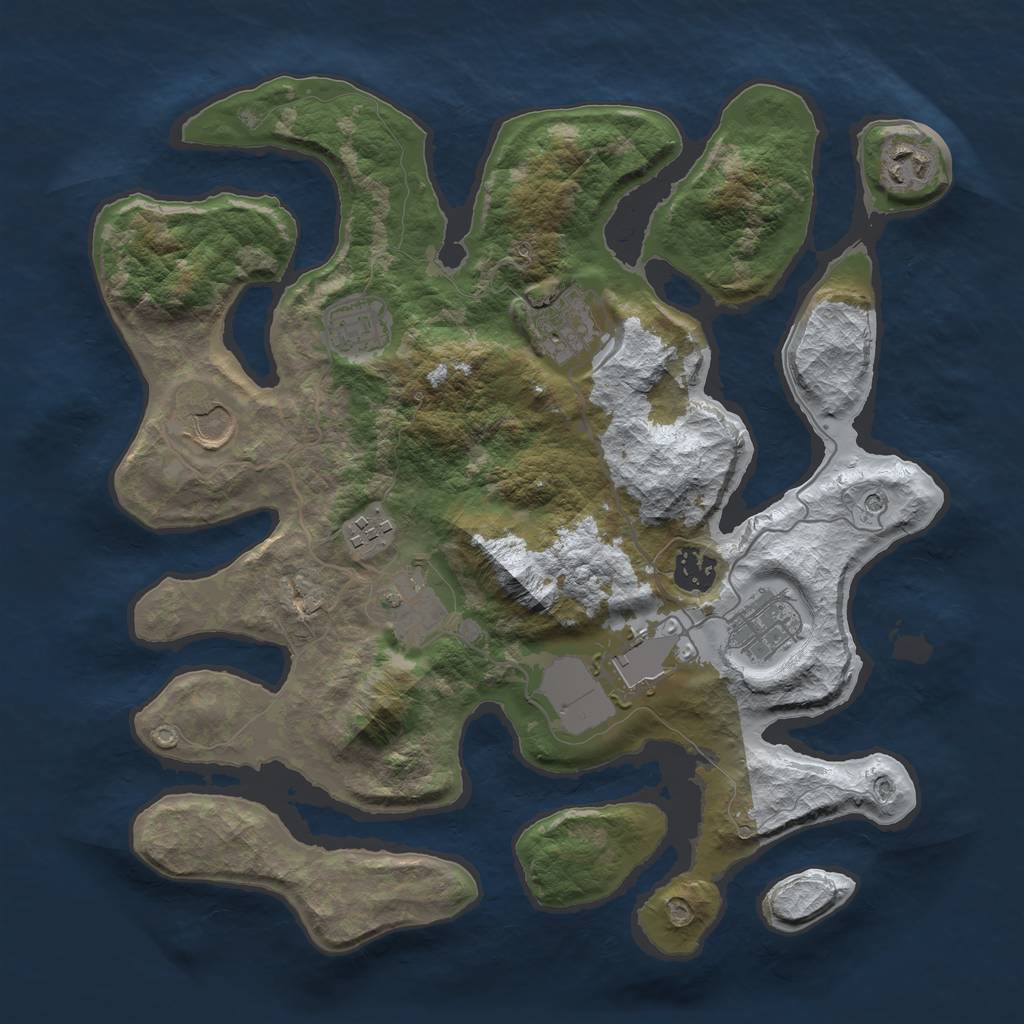 Rust Map: Barren, Size: 3500, Seed: 3411093, 12 Monuments