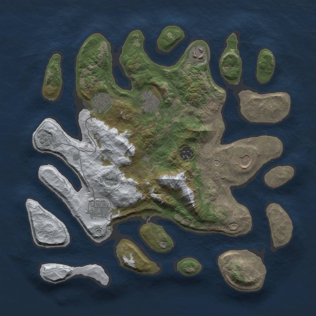 Rust Map: Barren, Size: 3500, Seed: 4977867, 10 Monuments