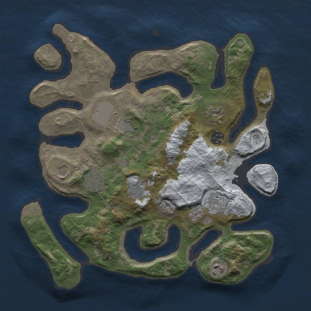 Rust Map: Barren, Size: 3500, Seed: 808979, 12 Monuments