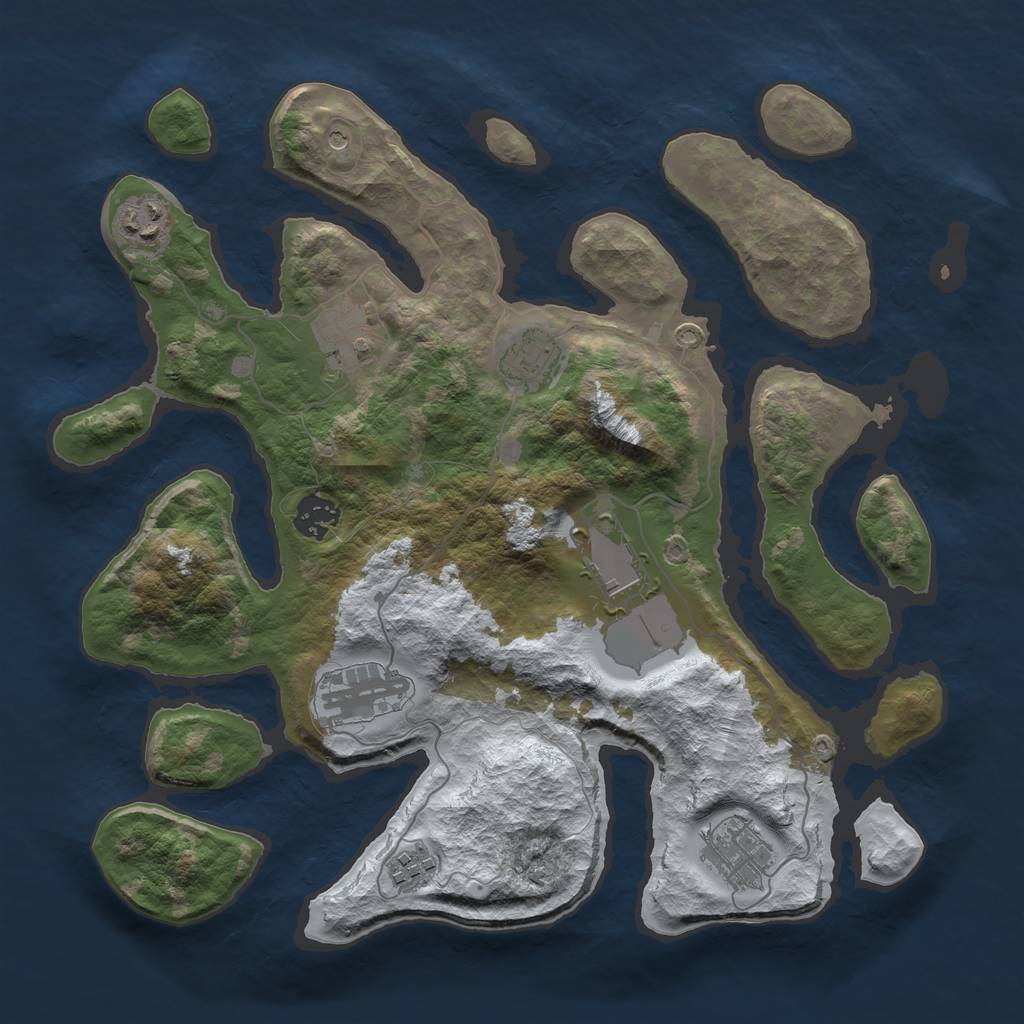 Rust Map: Barren, Size: 3500, Seed: 2555116, 11 Monuments