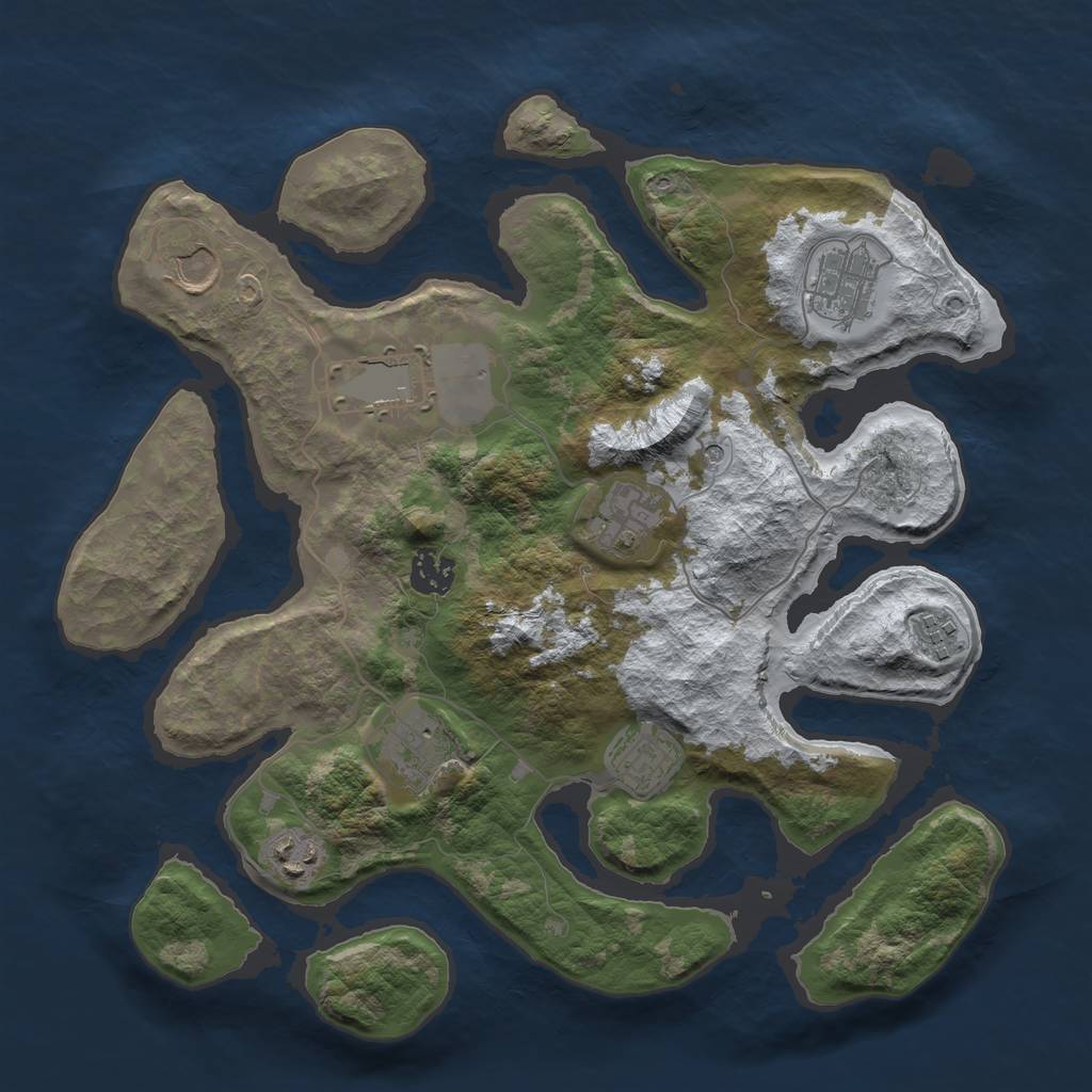 Rust Map: Barren, Size: 3500, Seed: 3353726, 12 Monuments