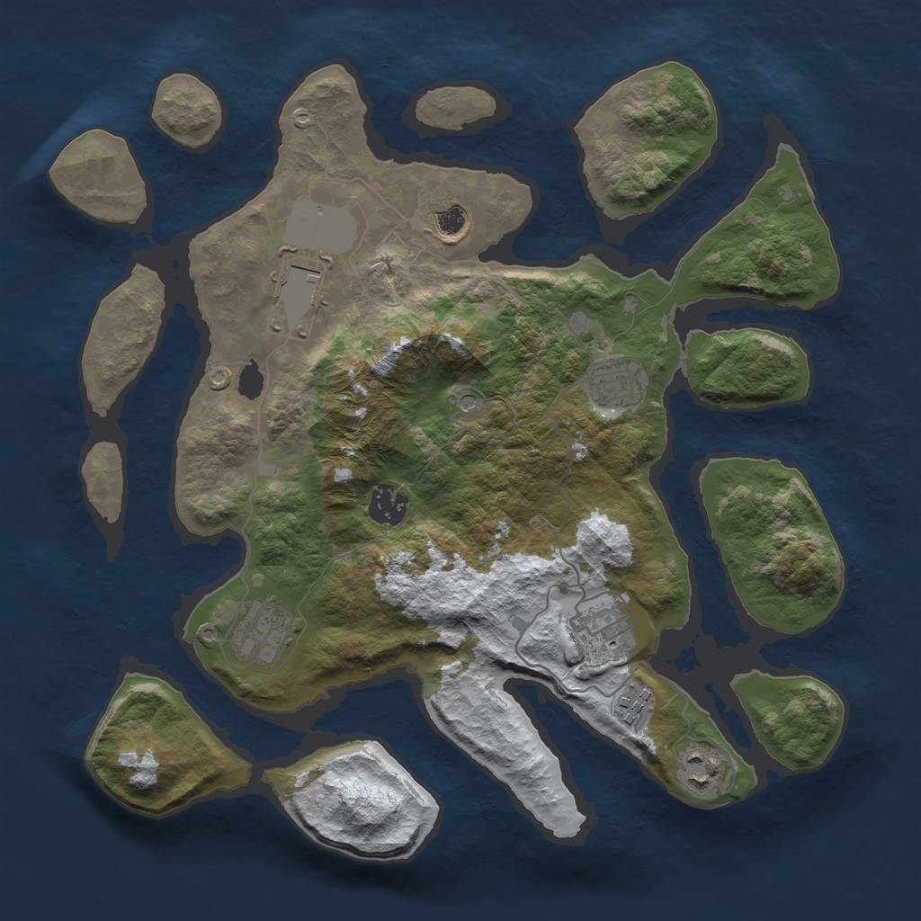 Rust Map: Barren, Size: 3500, Seed: 2453129, 11 Monuments