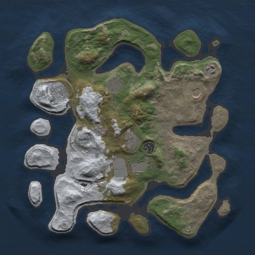 Rust Map: Barren, Size: 3500, Seed: 1139790, 11 Monuments