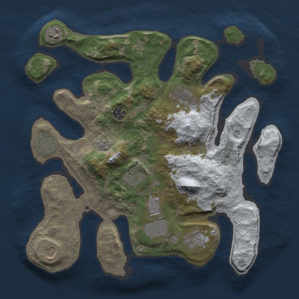 Rust Map: Barren, Size: 3500, Seed: 3162545, 12 Monuments