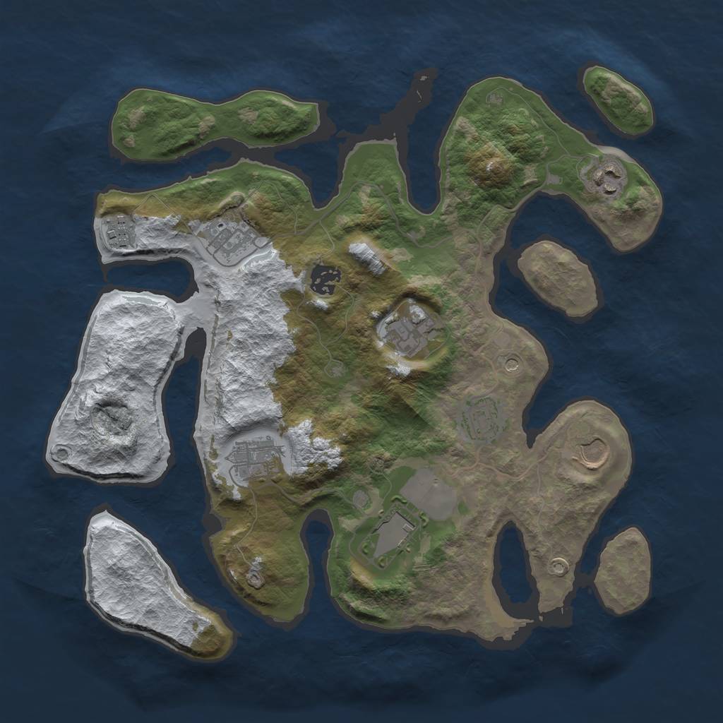 Rust Map: Barren, Size: 3500, Seed: 3886117, 12 Monuments