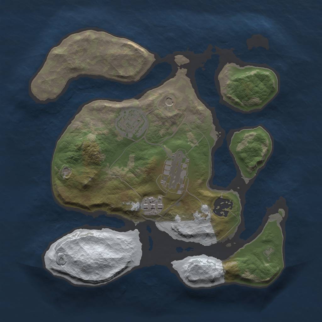 Rust Map: Barren, Size: 2500, Seed: 1323393, 7 Monuments