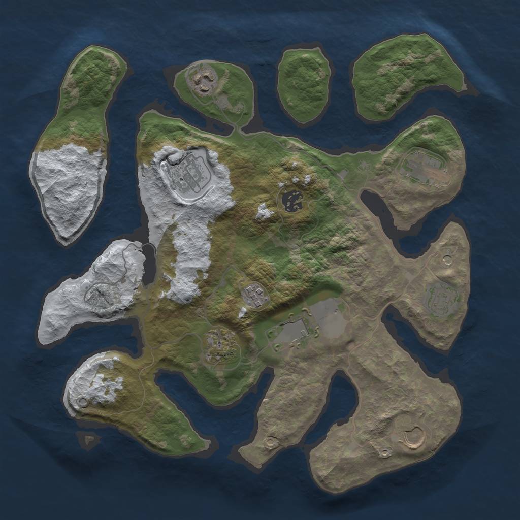 Rust Map: Barren, Size: 3500, Seed: 2296406, 12 Monuments