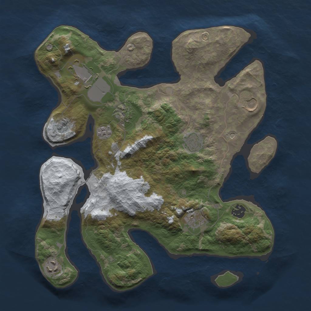 Rust Map: Barren, Size: 3500, Seed: 2064229, 11 Monuments