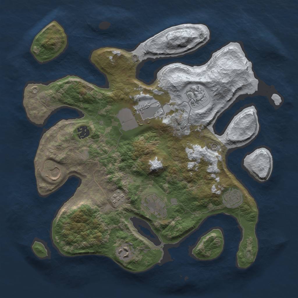 Rust Map: Barren, Size: 3500, Seed: 630664, 11 Monuments