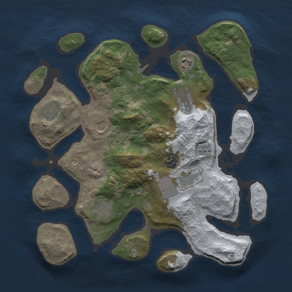 Rust Map: Barren, Size: 3500, Seed: 1964369, 11 Monuments