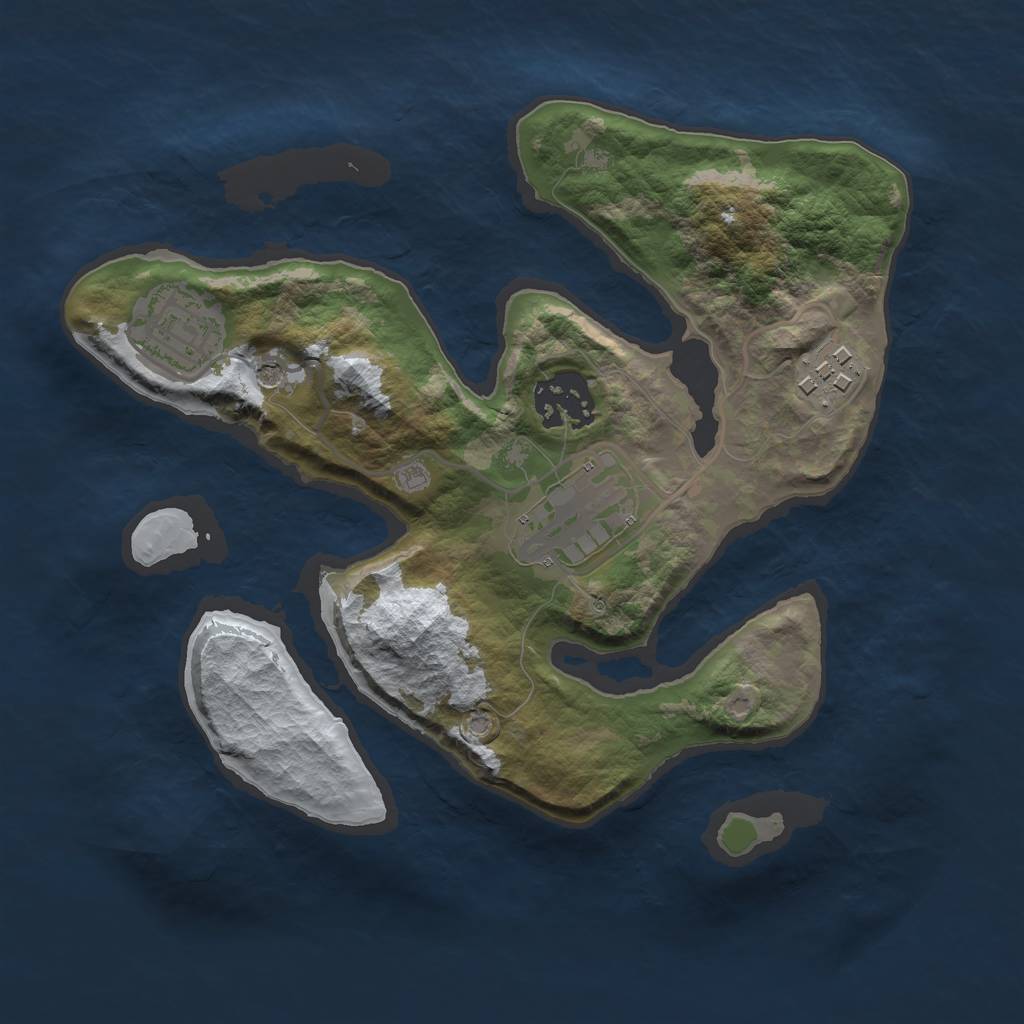 Rust Map: Barren, Size: 2500, Seed: 5972073, 7 Monuments