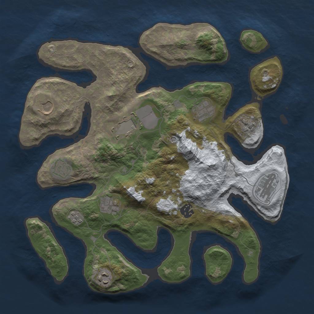 Rust Map: Barren, Size: 3500, Seed: 6369083, 12 Monuments