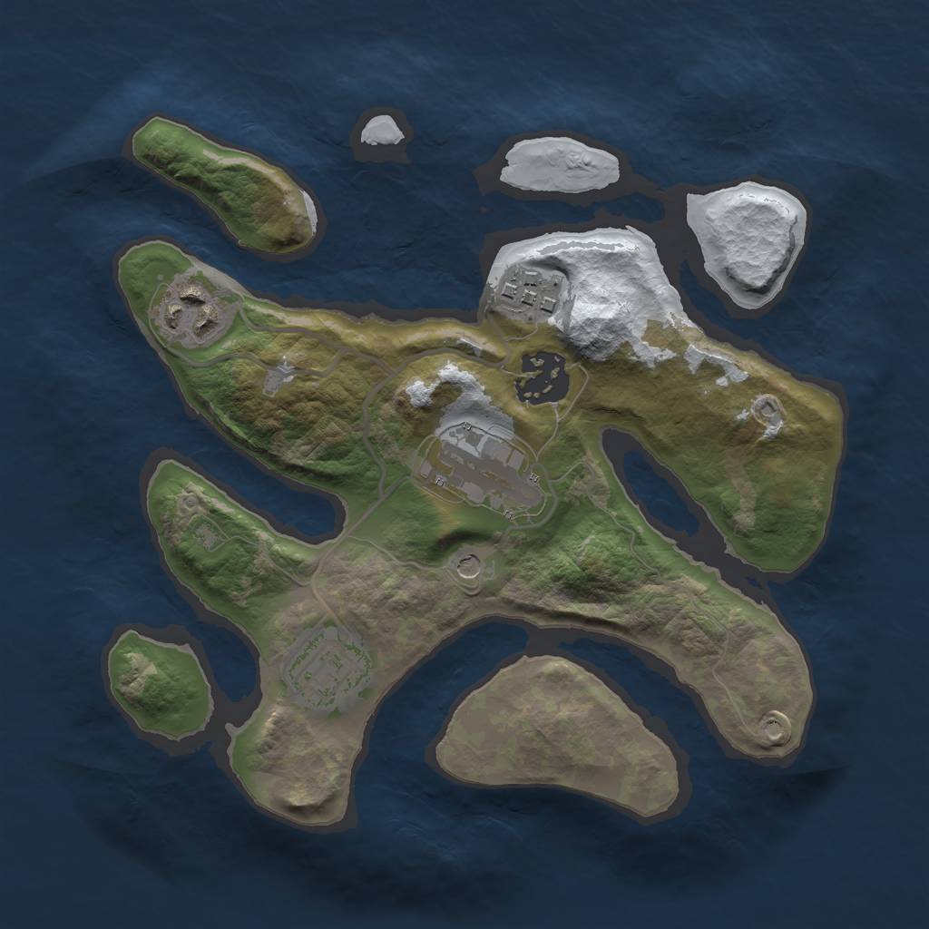 Rust Map: Barren, Size: 2500, Seed: 3242889, 8 Monuments