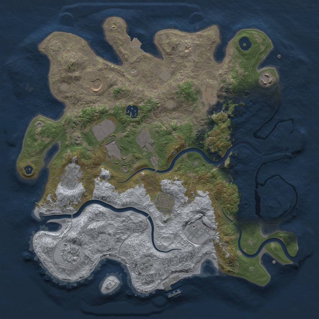 Rust Map: Procedural Map, Size: 3700, Seed: 1183769693, 17 Monuments