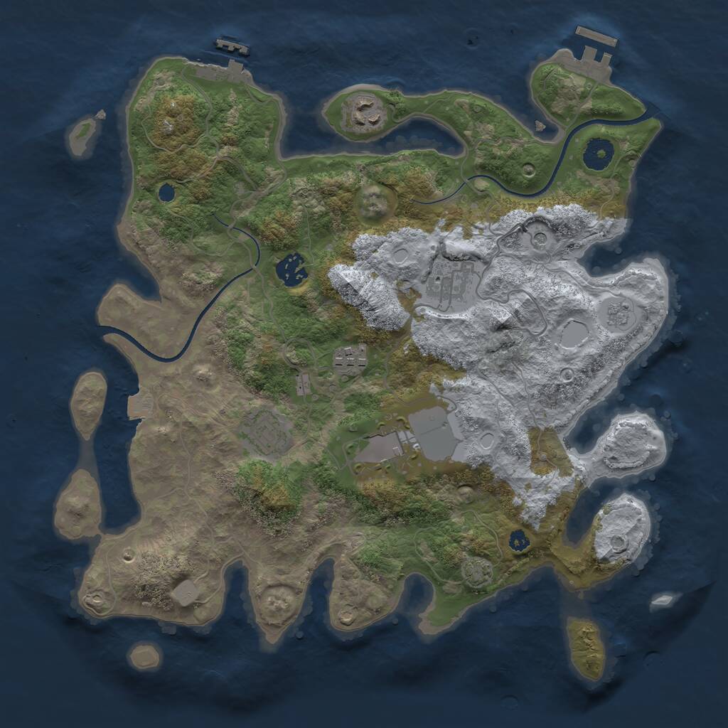Rust Map: Procedural Map, Size: 3500, Seed: 32616, 12 Monuments