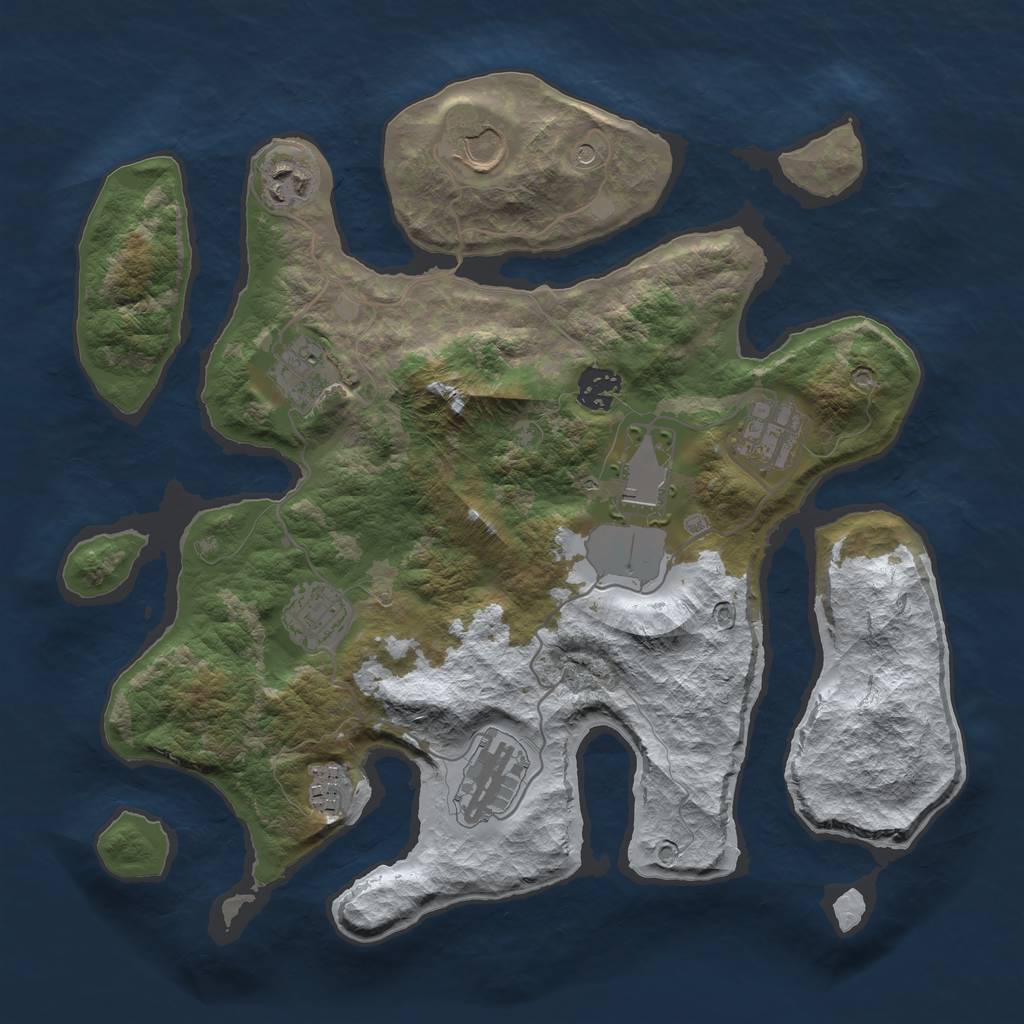 Rust Map: Barren, Size: 3500, Seed: 4460163, 12 Monuments