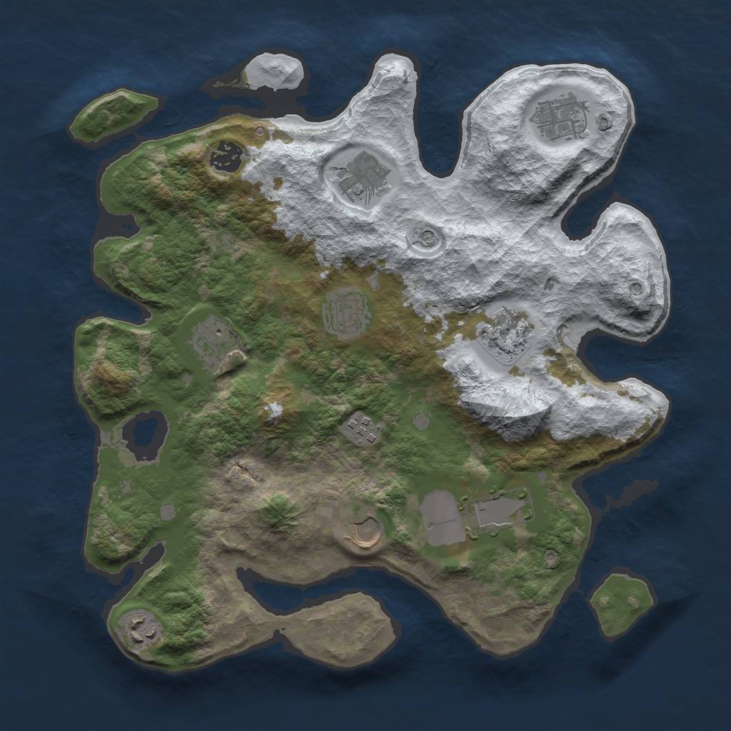 Rust Map: Barren, Size: 3500, Seed: 4241007, 13 Monuments