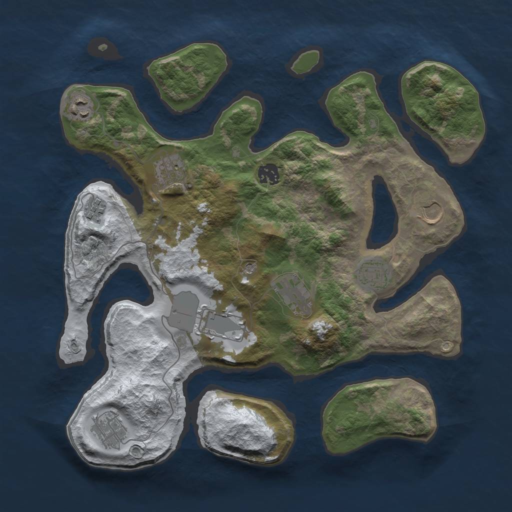 Rust Map: Barren, Size: 3500, Seed: 4692993, 12 Monuments