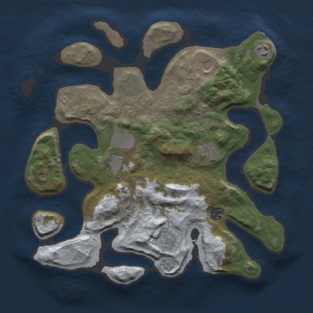 Rust Map: Barren, Size: 3500, Seed: 3592068, 11 Monuments