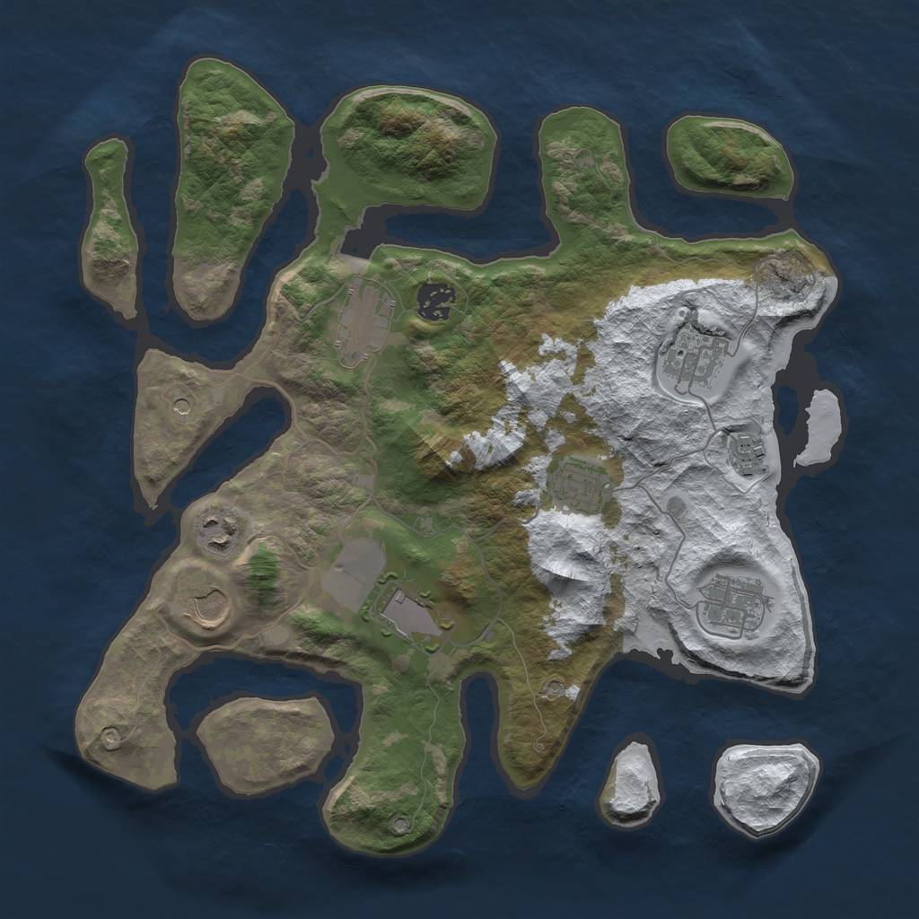 Rust Map: Barren, Size: 3500, Seed: 4173652, 12 Monuments