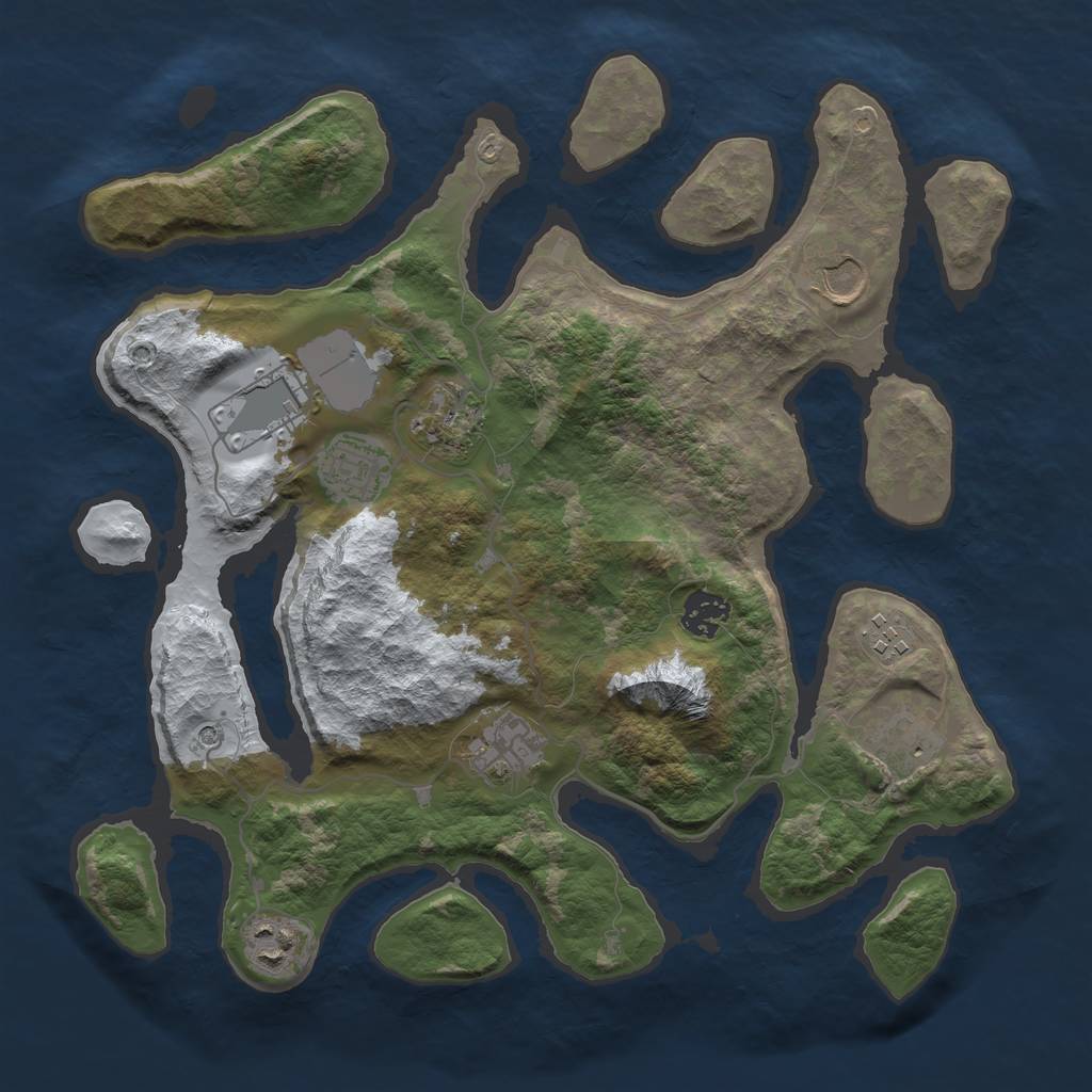 Rust Map: Barren, Size: 3500, Seed: 1101960, 12 Monuments