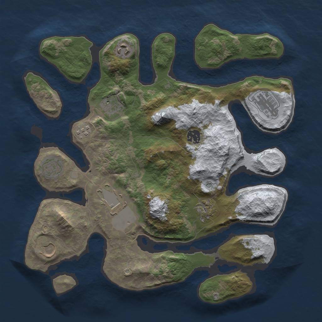 Rust Map: Barren, Size: 3500, Seed: 6421203, 12 Monuments