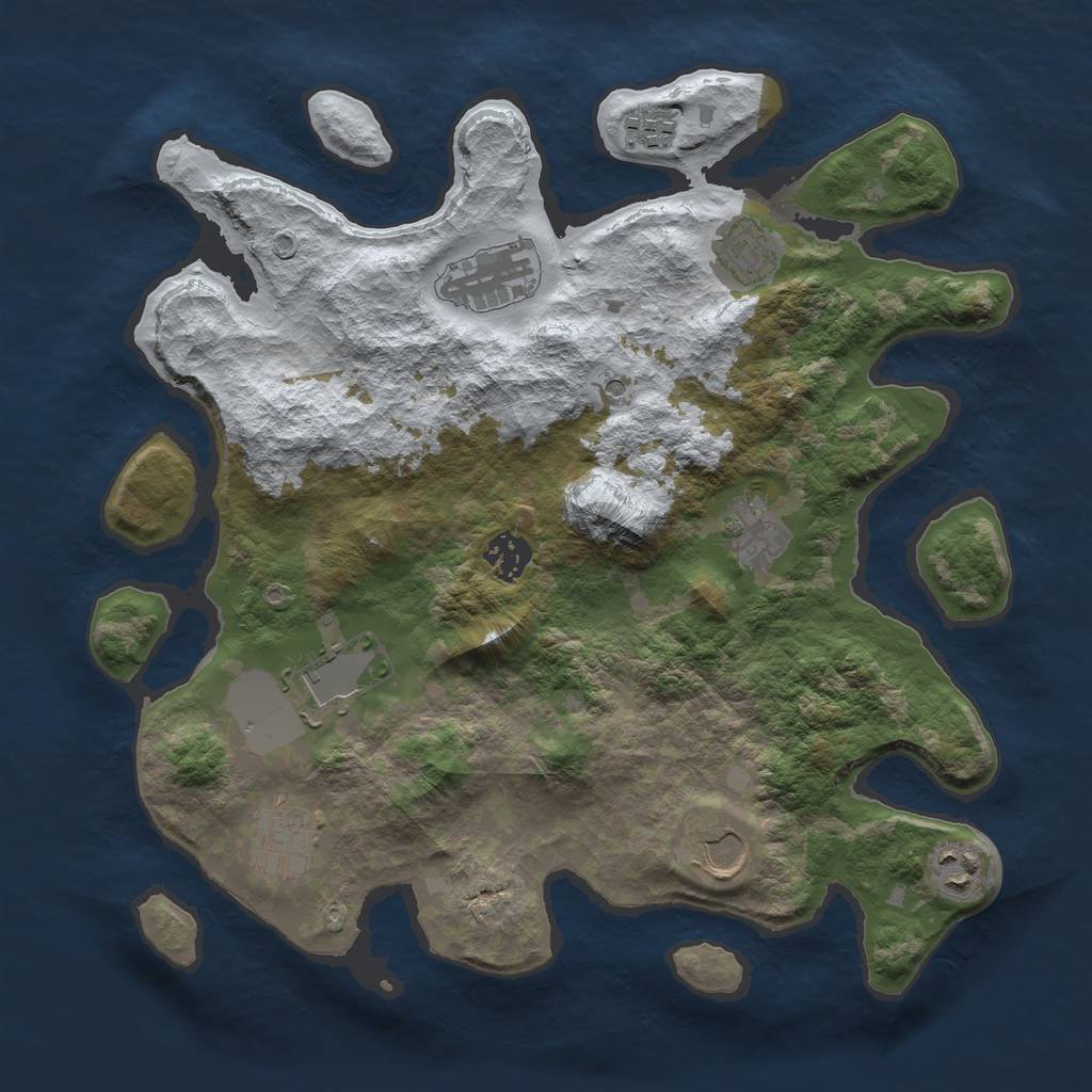 Rust Map: Barren, Size: 3500, Seed: 1245966, 12 Monuments