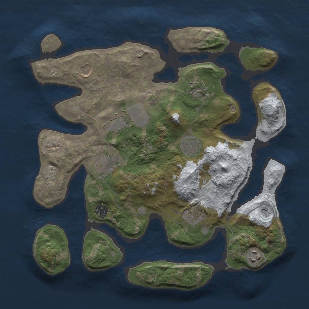 Rust Map: Barren, Size: 3500, Seed: 2685030, 12 Monuments
