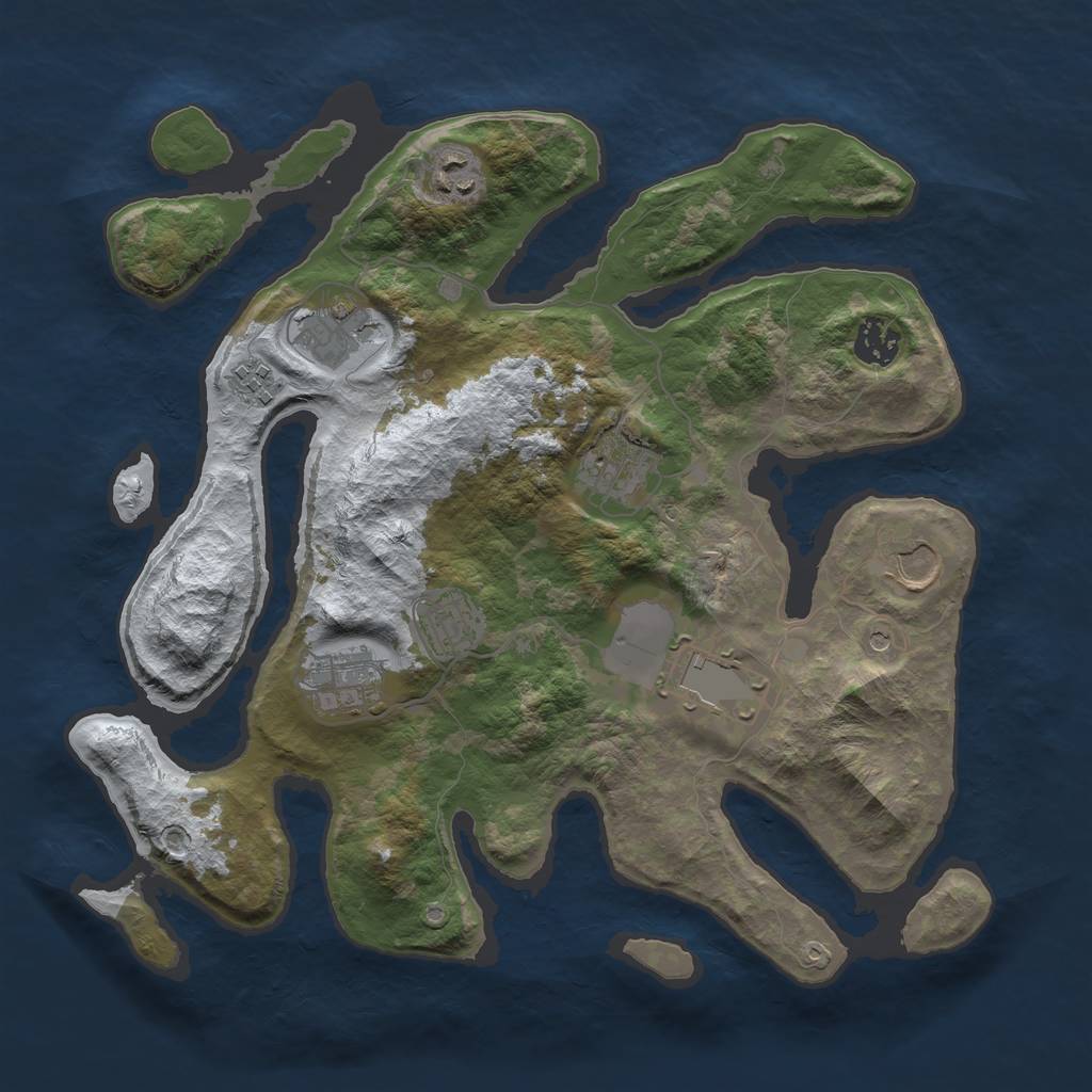 Rust Map: Barren, Size: 3500, Seed: 3109953, 12 Monuments