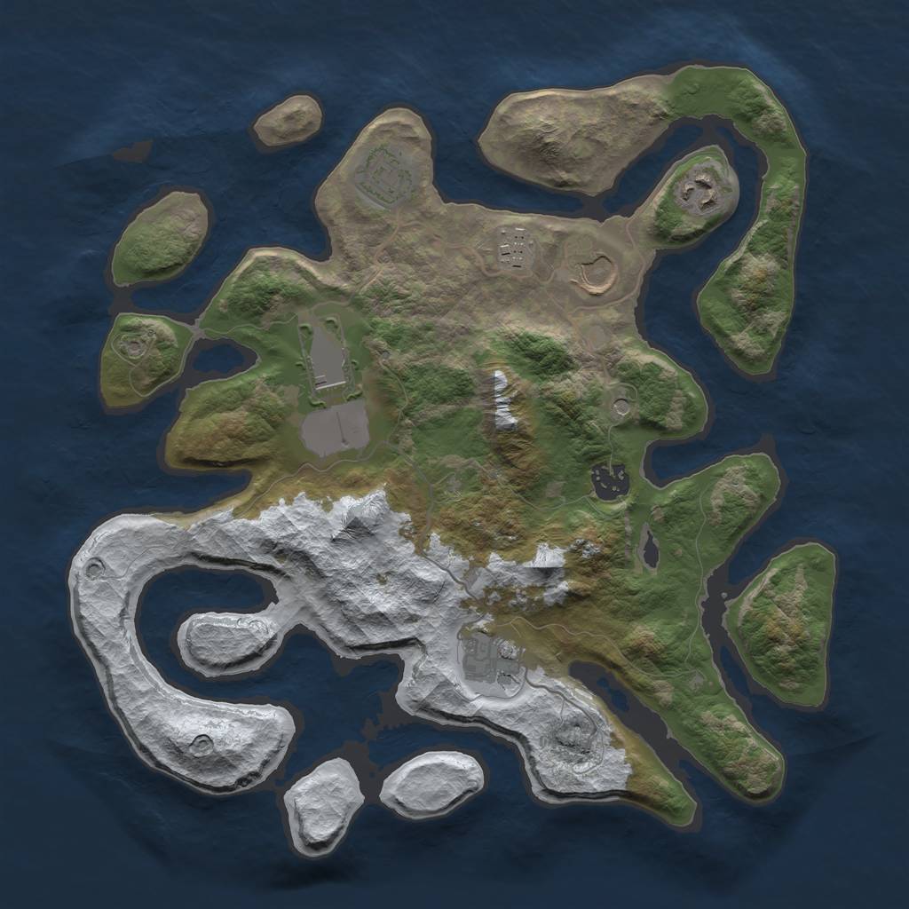 Rust Map: Barren, Size: 3500, Seed: 5798648, 10 Monuments