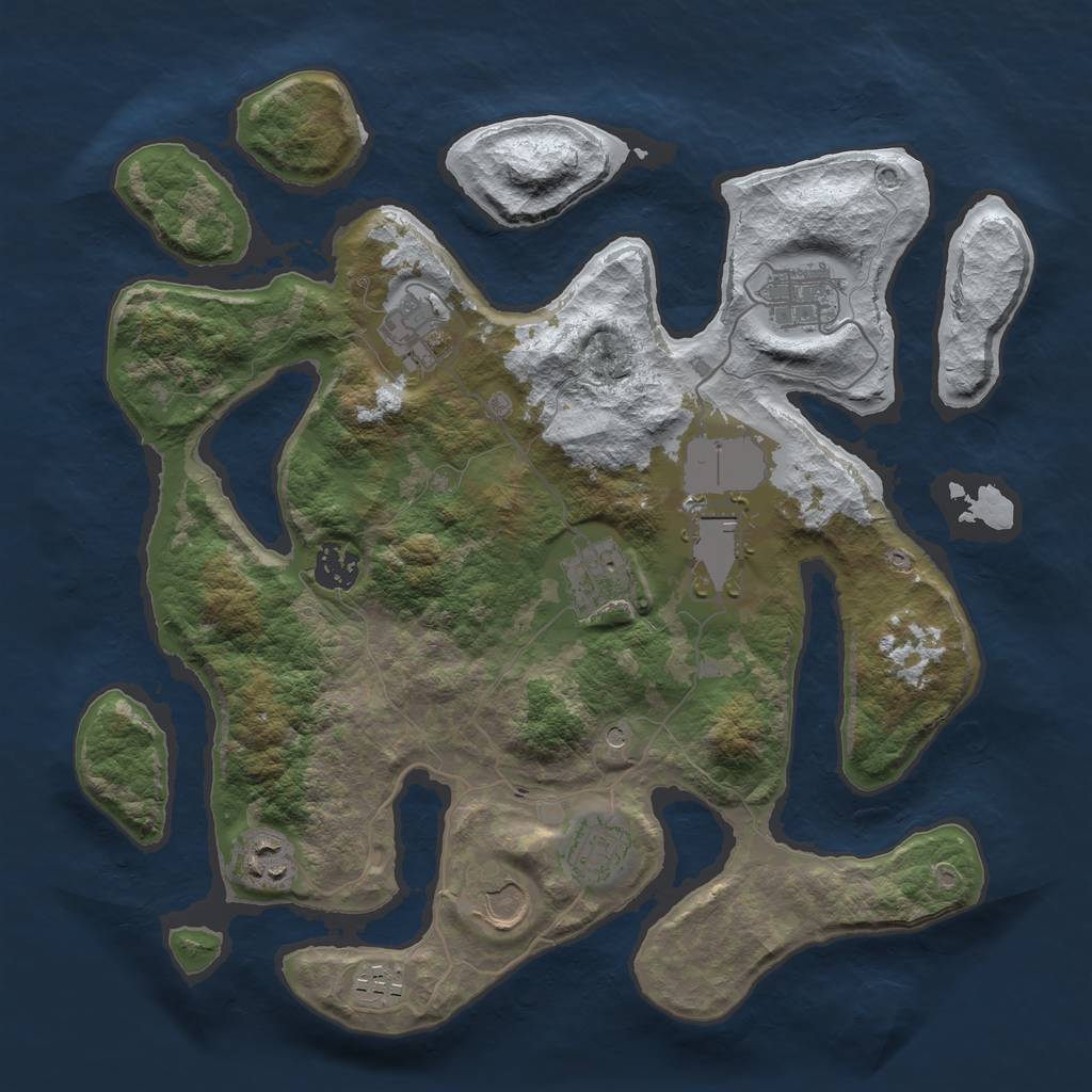 Rust Map: Barren, Size: 3500, Seed: 3640053, 12 Monuments