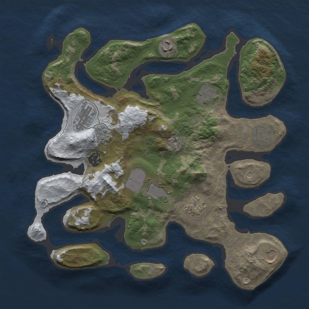 Rust Map: Barren, Size: 3500, Seed: 1092093, 12 Monuments