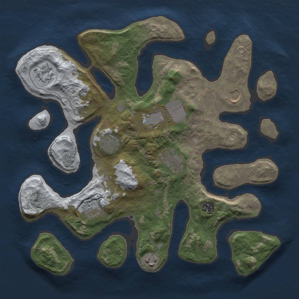 Rust Map: Barren, Size: 3500, Seed: 2964029, 12 Monuments