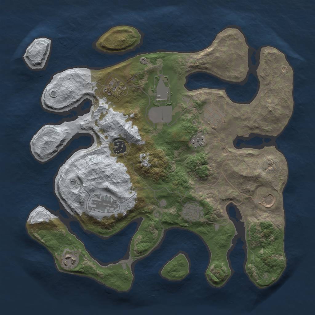 Rust Map: Barren, Size: 3500, Seed: 3466719, 12 Monuments