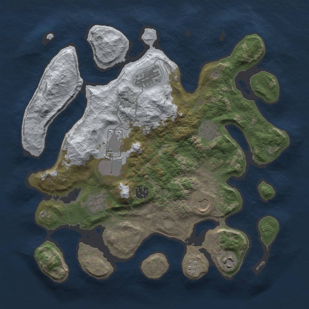 Rust Map: Barren, Size: 3500, Seed: 6343890, 11 Monuments