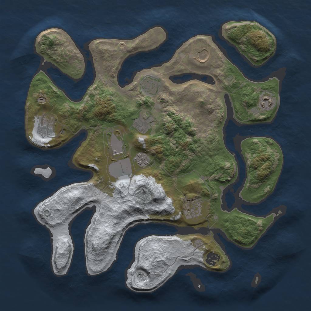 Rust Map: Barren, Size: 3500, Seed: 4399571, 12 Monuments