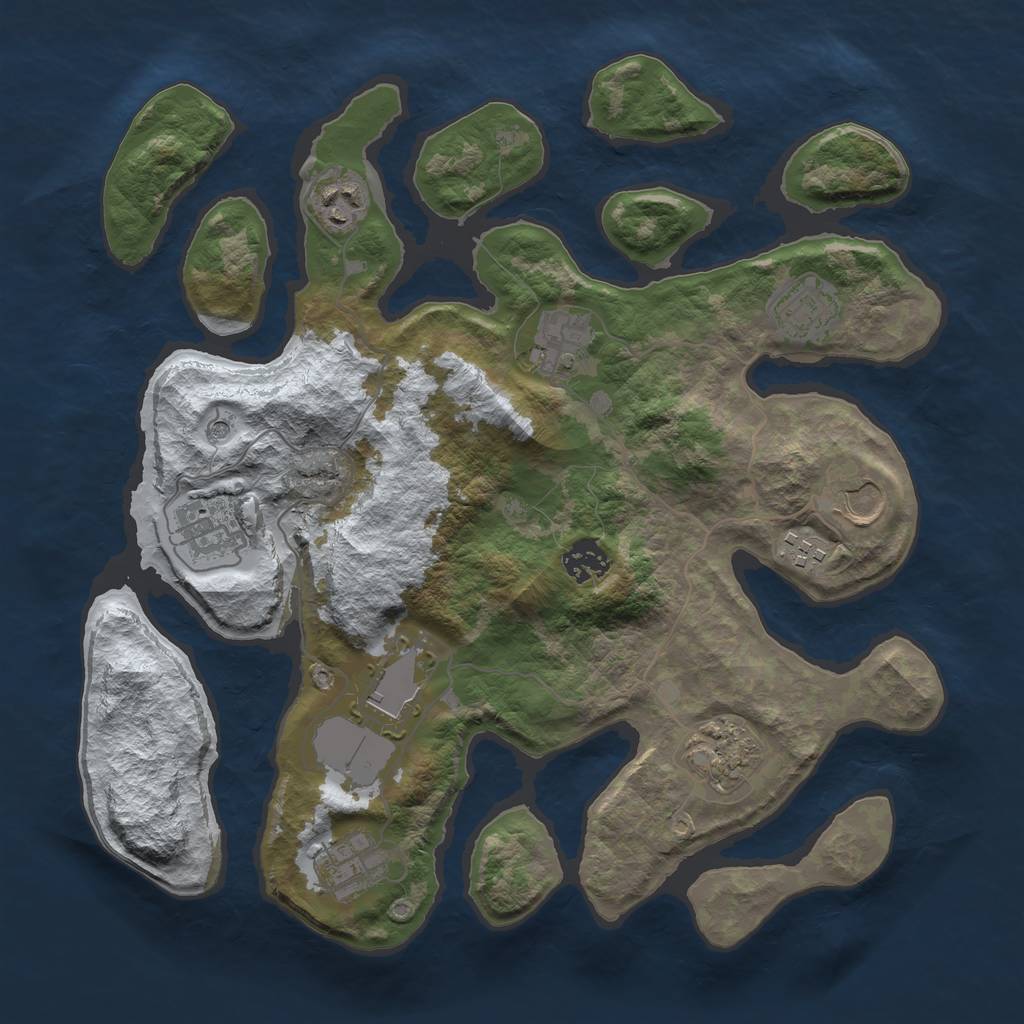 Rust Map: Barren, Size: 3500, Seed: 5764877, 13 Monuments