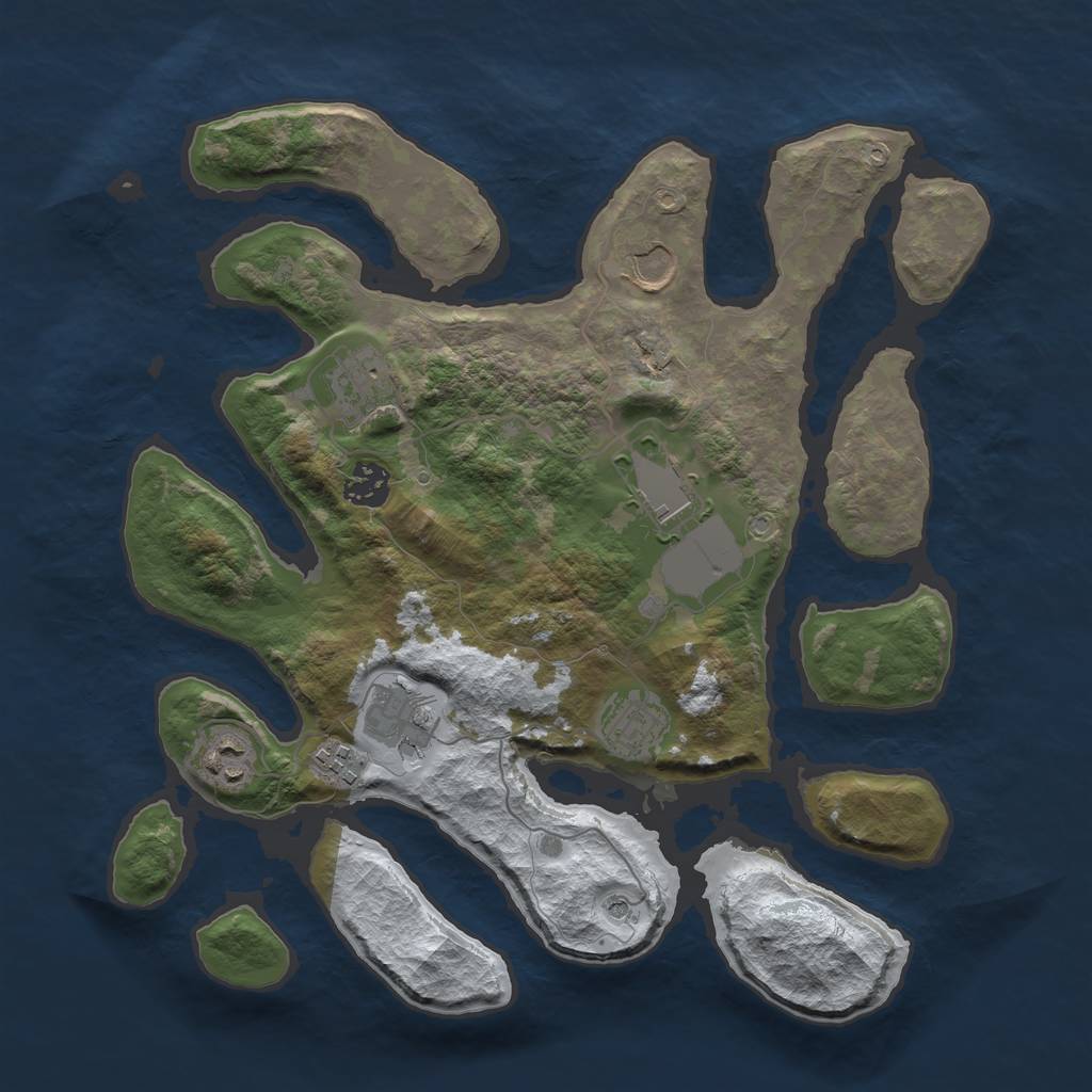 Rust Map: Barren, Size: 3500, Seed: 2533757, 11 Monuments