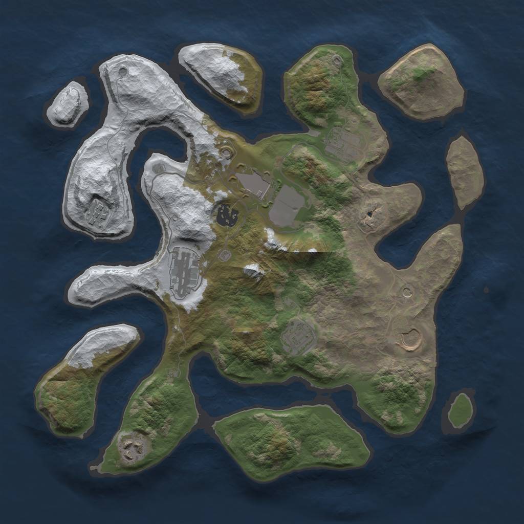 Rust Map: Barren, Size: 3500, Seed: 434484, 11 Monuments