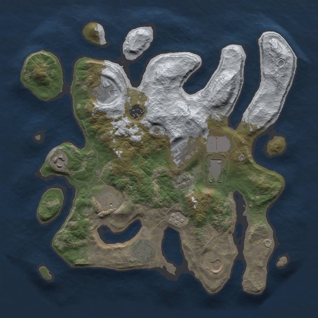 Rust Map: Barren, Size: 3500, Seed: 2824507, 12 Monuments