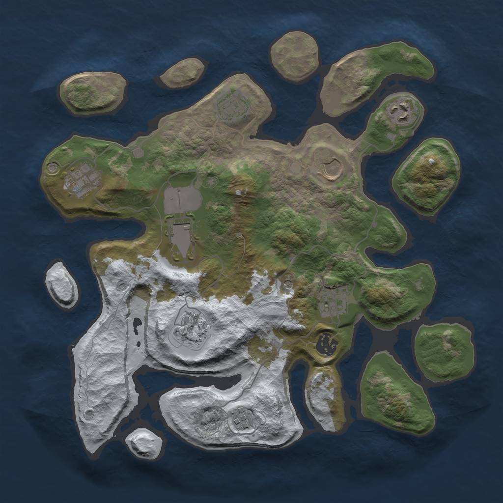 Rust Map: Barren, Size: 3500, Seed: 5298932, 12 Monuments