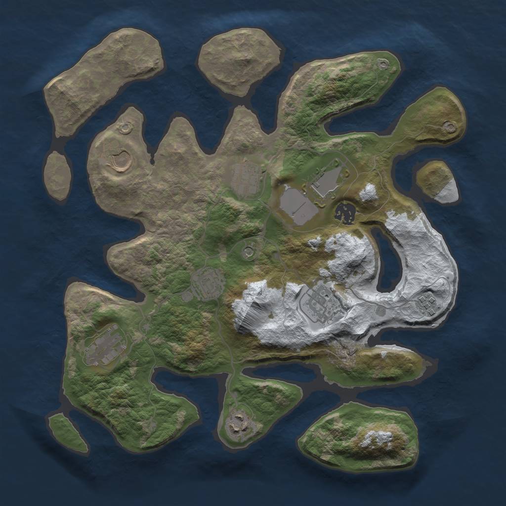 Rust Map: Barren, Size: 3500, Seed: 5342852, 12 Monuments