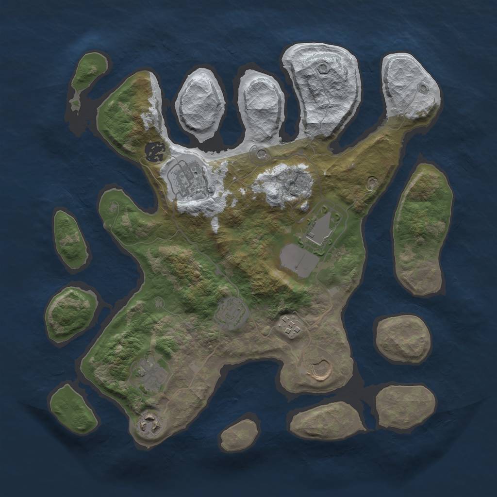Rust Map: Barren, Size: 3500, Seed: 3691668, 11 Monuments