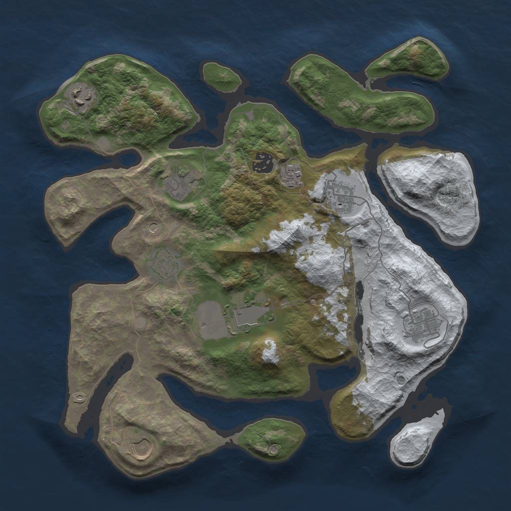 Rust Map: Barren, Size: 3500, Seed: 665671, 12 Monuments