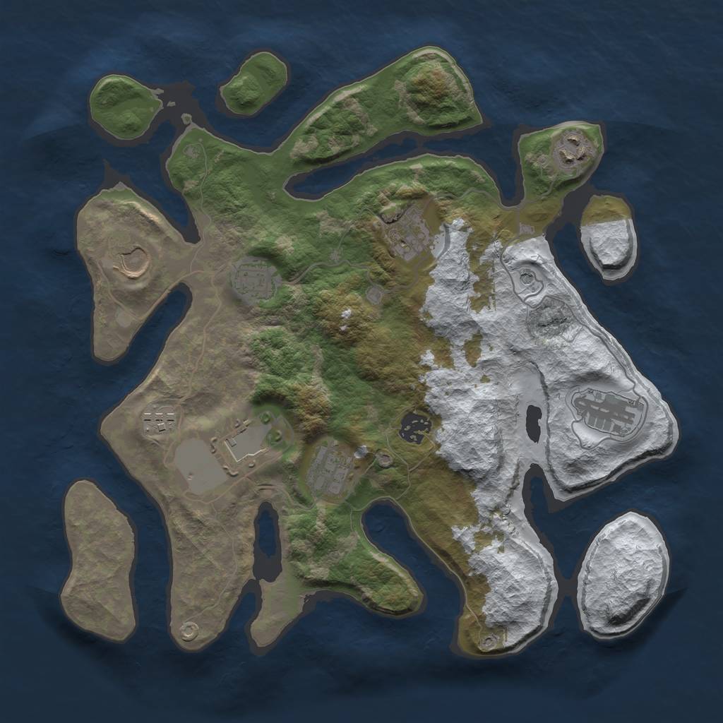 Rust Map: Barren, Size: 3500, Seed: 2055640, 12 Monuments