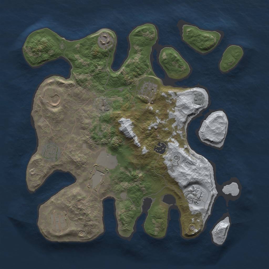 Rust Map: Barren, Size: 3500, Seed: 434693, 12 Monuments