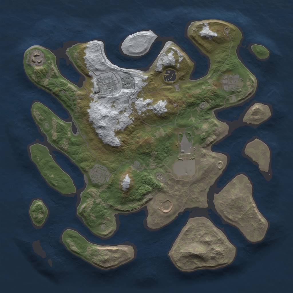 Rust Map: Barren, Size: 3500, Seed: 3606585, 11 Monuments