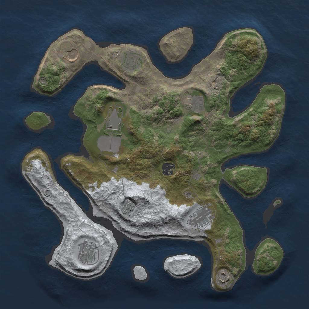 Rust Map: Barren, Size: 3500, Seed: 2861416, 12 Monuments