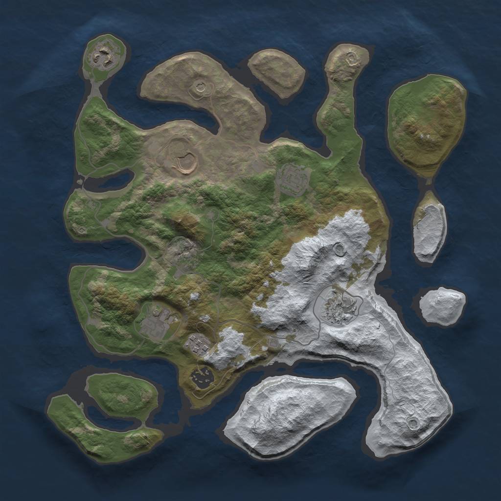Rust Map: Barren, Size: 3500, Seed: 3972054, 10 Monuments