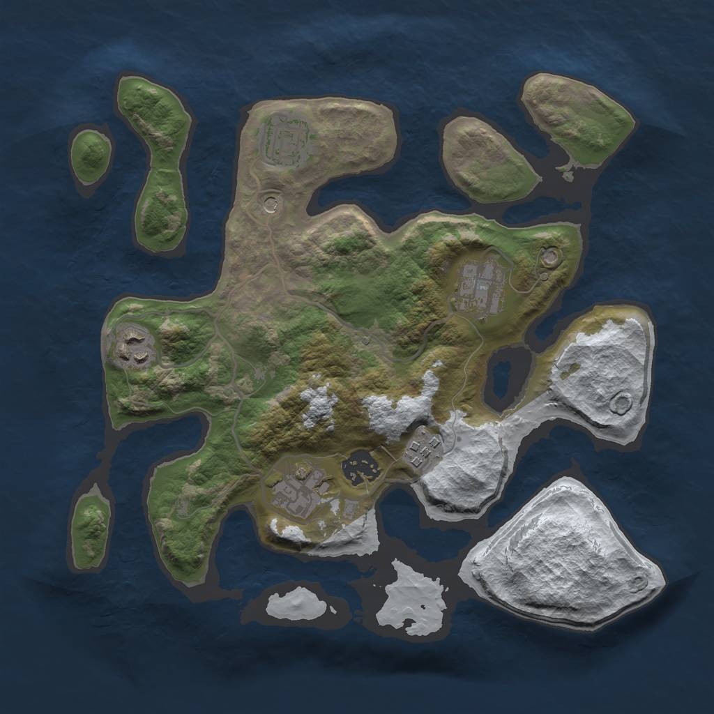 Rust Map: Barren, Size: 3000, Seed: 1117815610, 9 Monuments